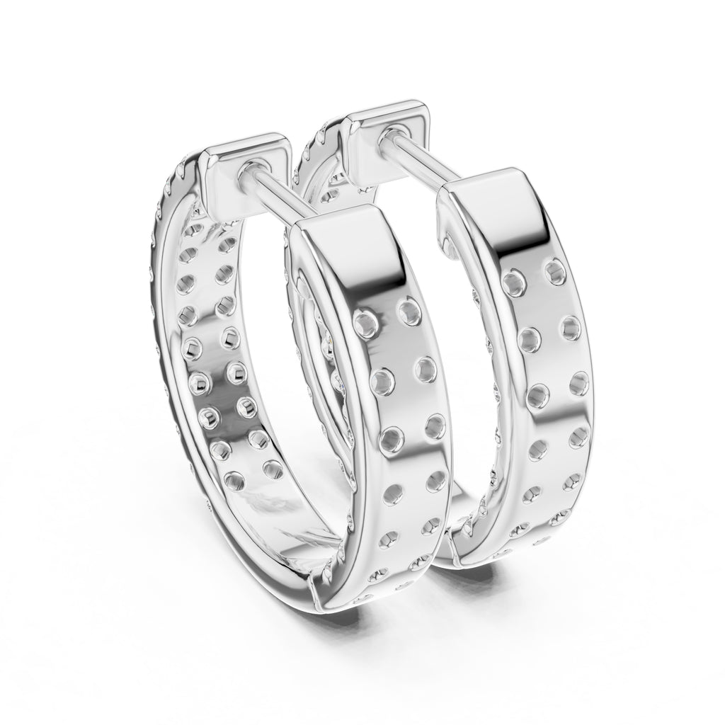 The Pavé Twin Lan Grown Diamond Hoops White Gold