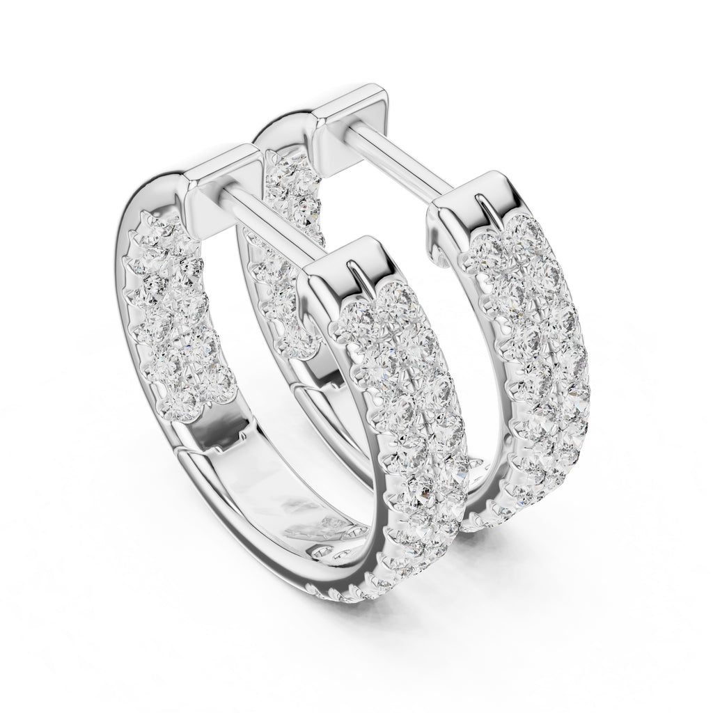 The Pavé Twin Lan Grown Diamond Hoops White Gold