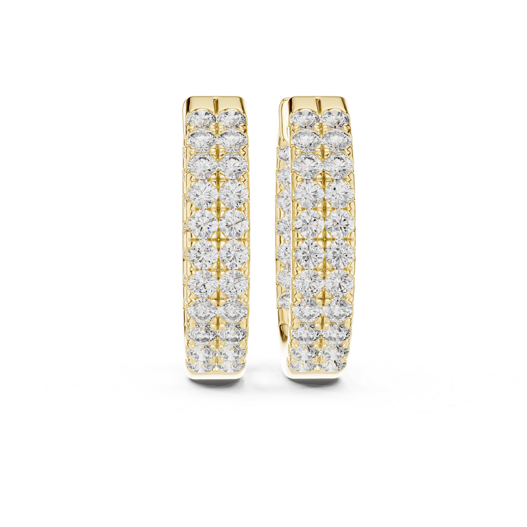 The Pavé Twin Lan Grown Diamond Hoops Yellow Gold