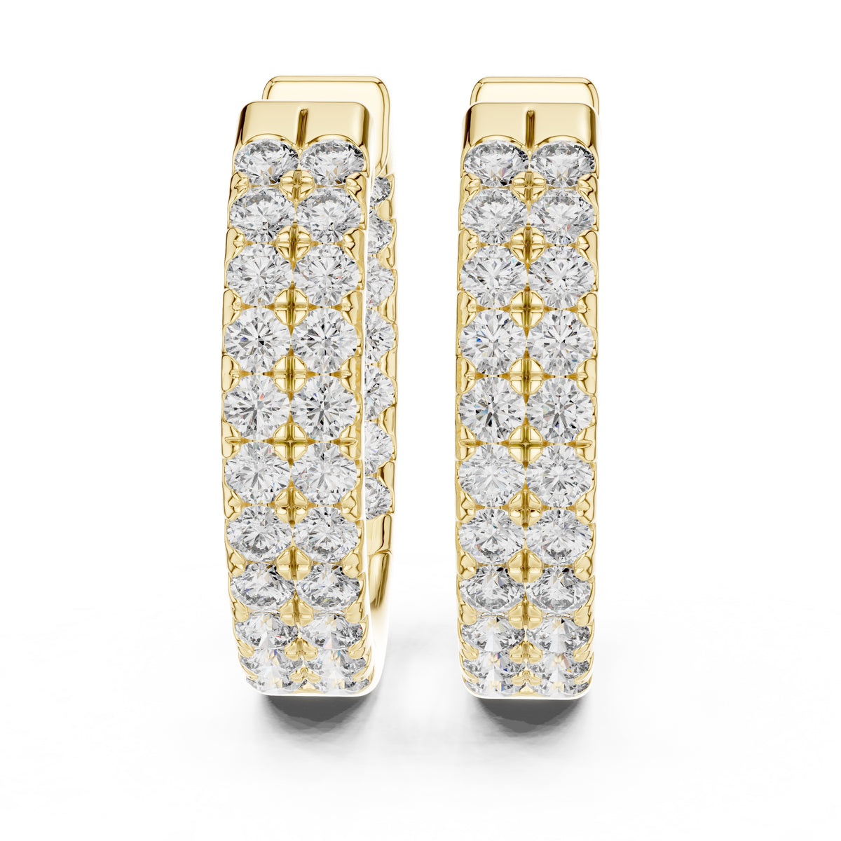 The Pavé Twin Lan Grown Diamond Hoops Yellow Gold
