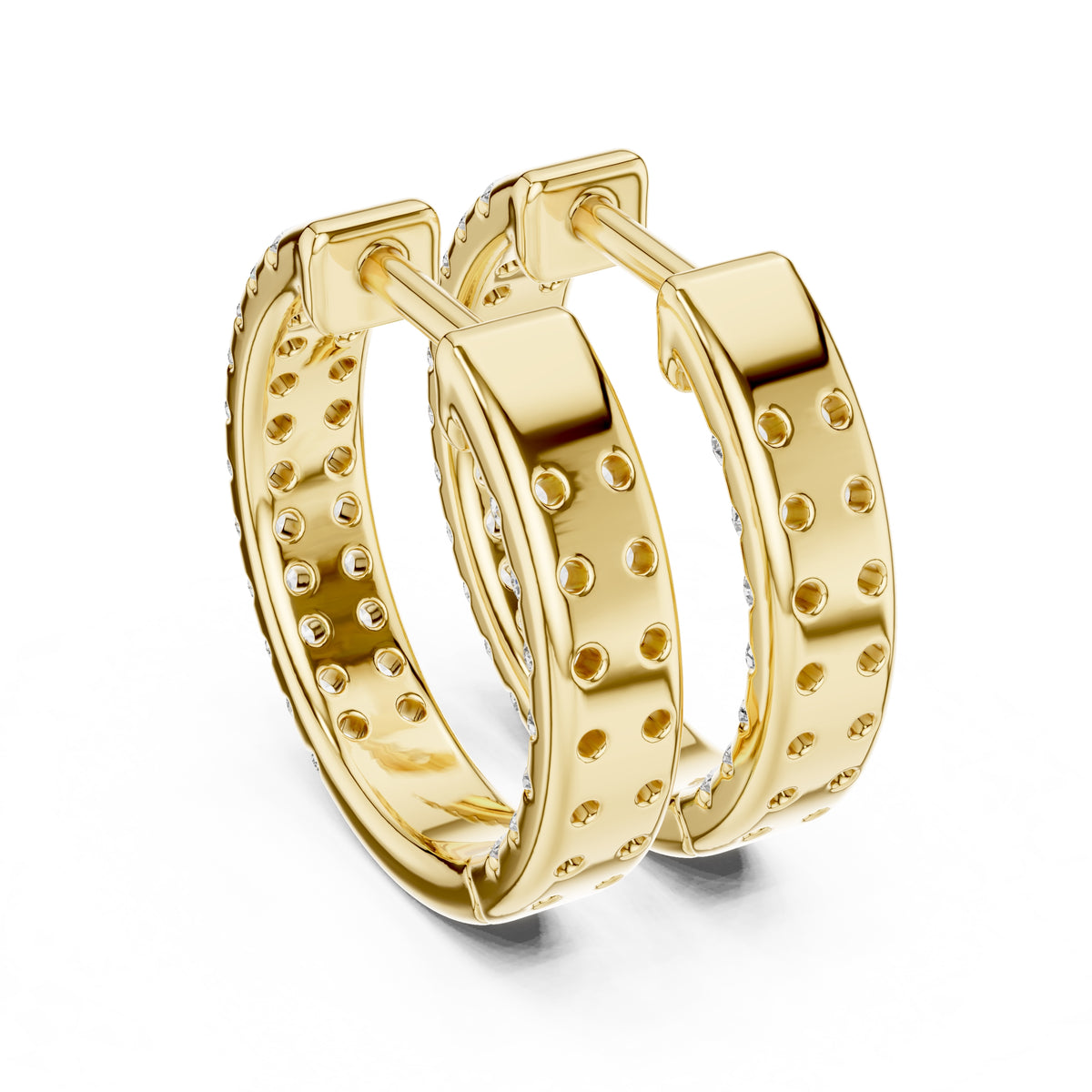 The Pavé Twin Lan Grown Diamond Hoops Yellow Gold