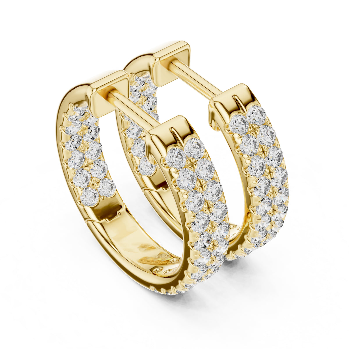 The Pavé Twin Lan Grown Diamond Hoops Yellow Gold