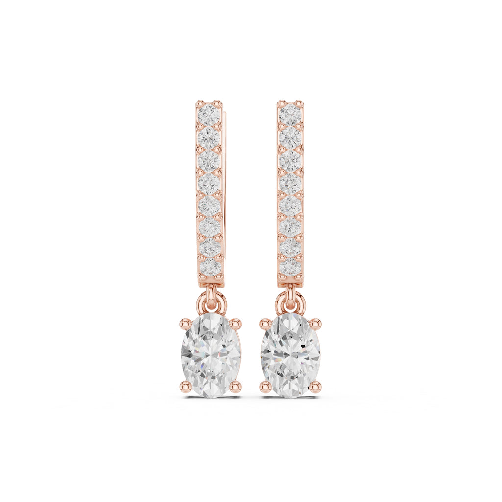 The Chevron Oval Drop Lan Grown Diamond Earrings Rose Gold