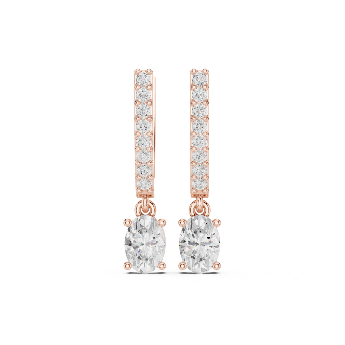 The Chevron Oval Drop Lan Grown Diamond Earrings Rose Gold