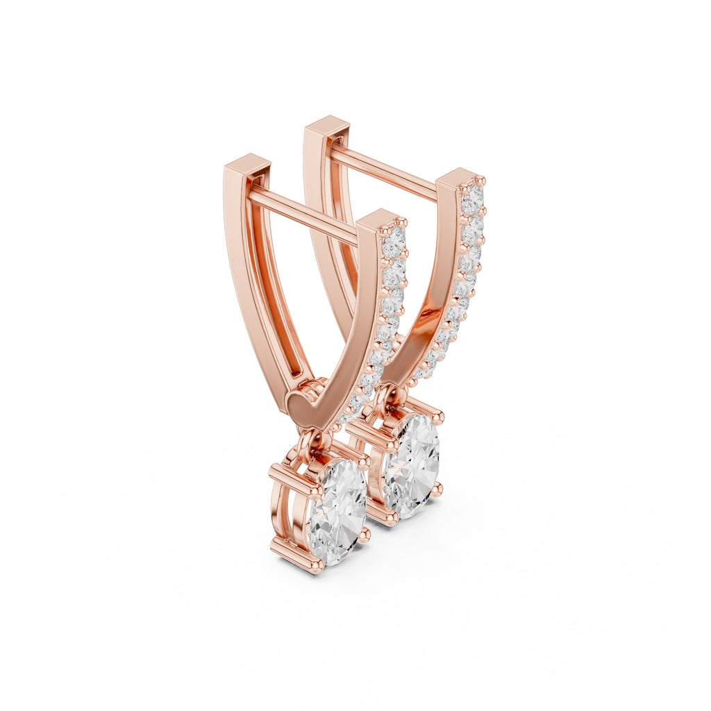 The Chevron Oval Drop Lan Grown Diamond Earrings Rose Gold