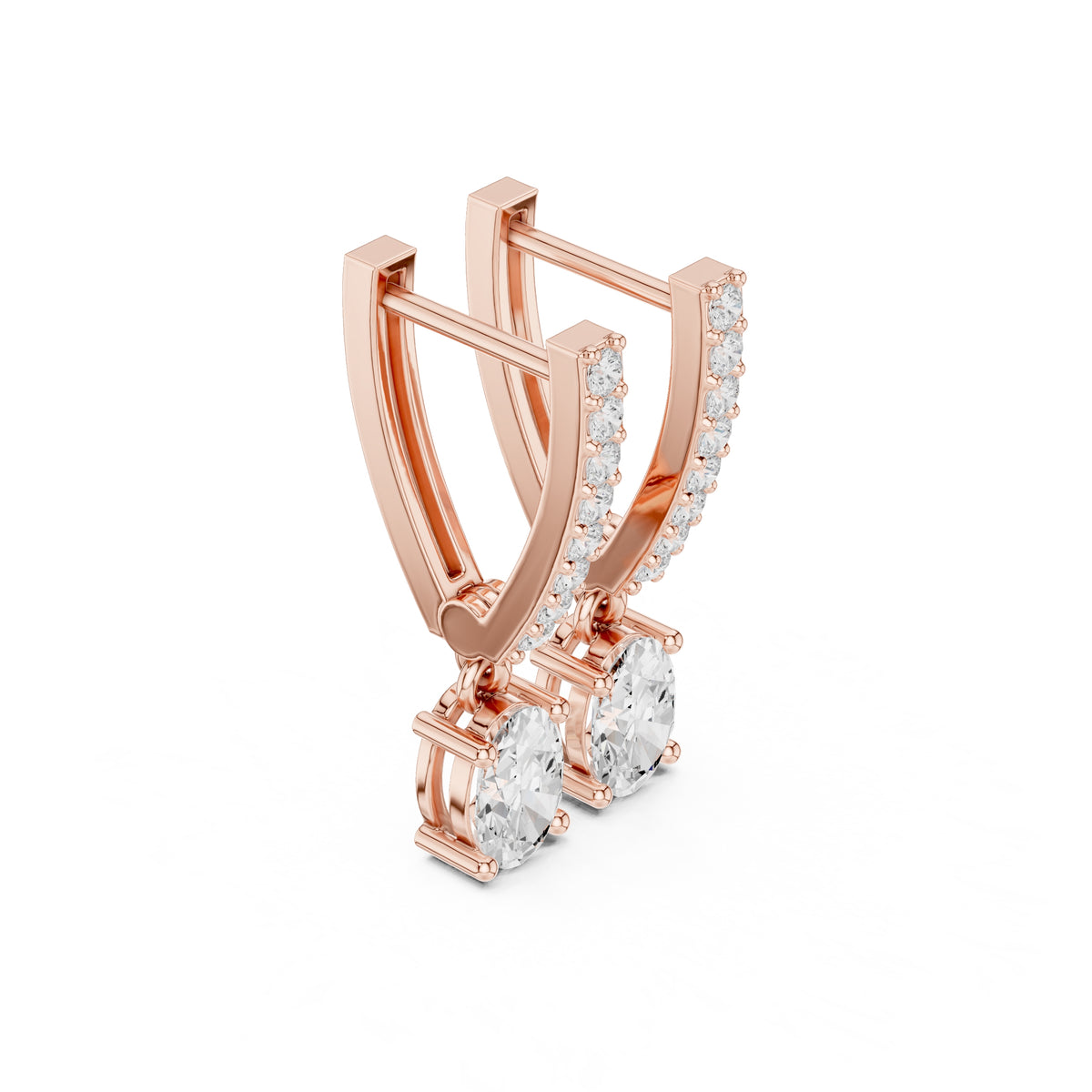The Chevron Oval Drop Lan Grown Diamond Earrings Rose Gold