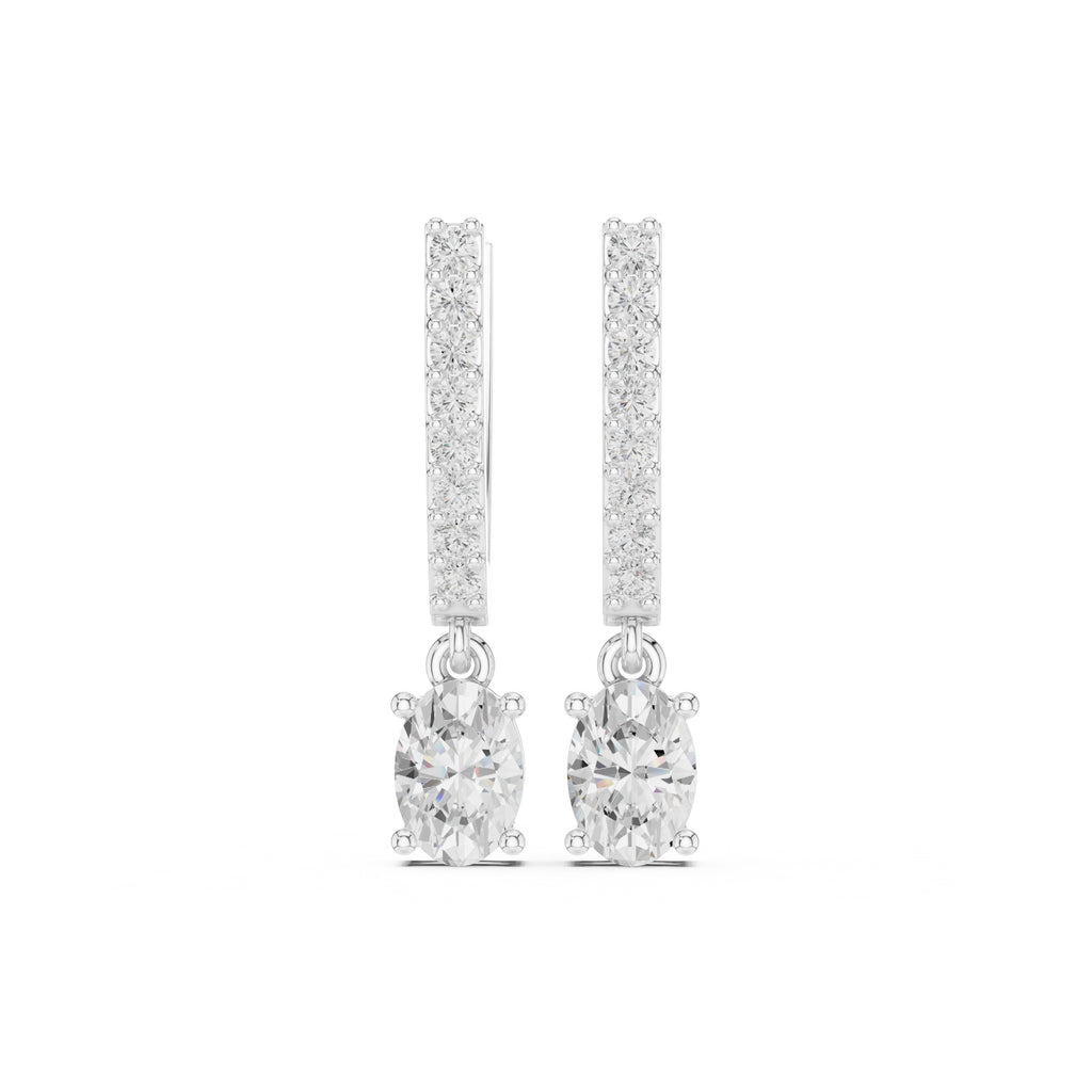 The Chevron Oval Drop Lan Grown Diamond Earrings White Gold