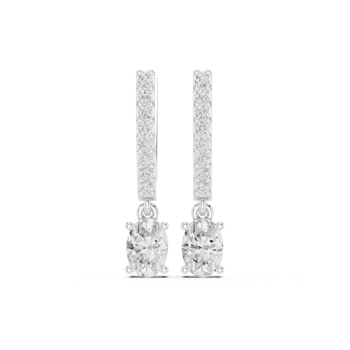 The Chevron Oval Drop Lan Grown Diamond Earrings White Gold