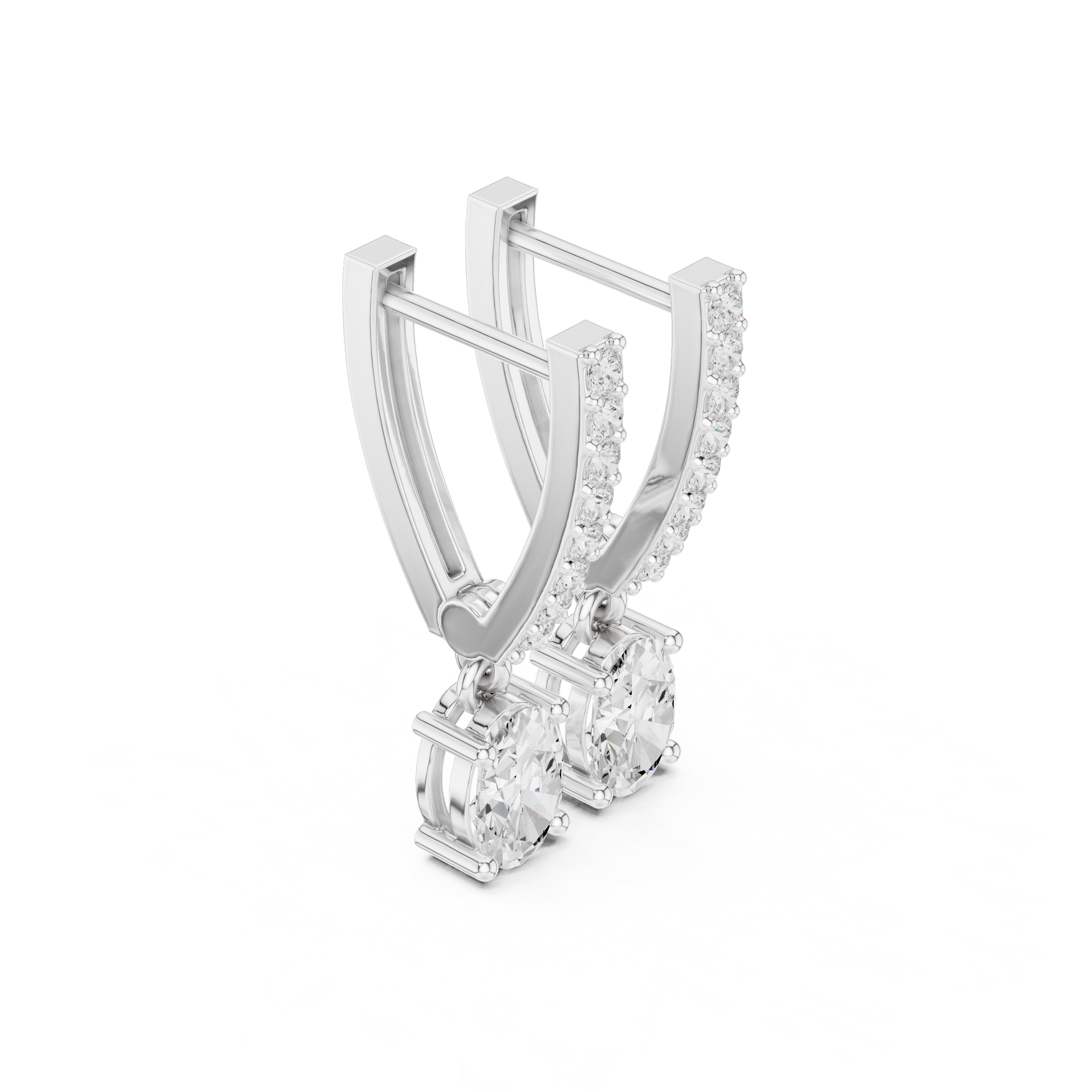 The Chevron Oval Drop Lan Grown Diamond Earrings White Gold