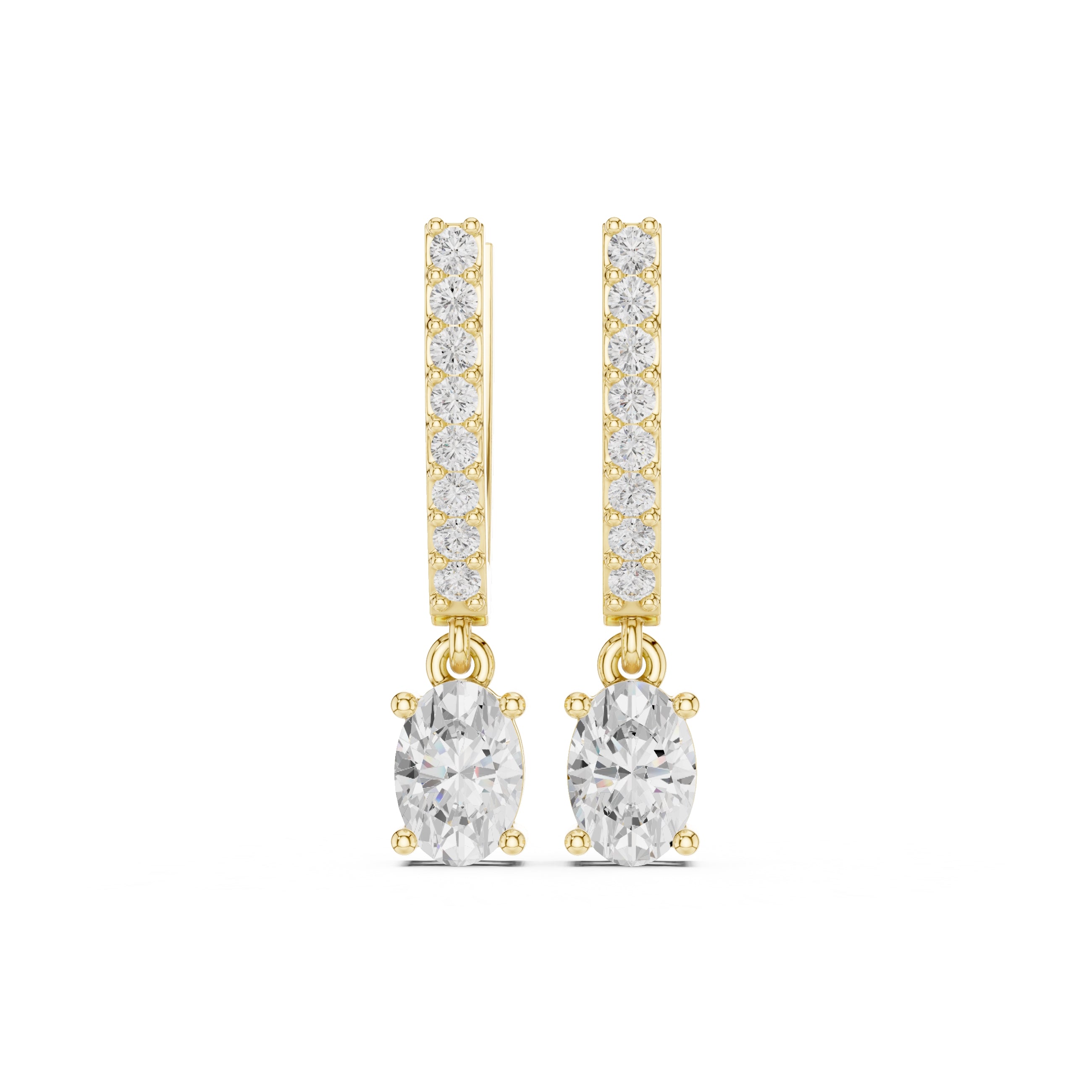 The Chevron Oval Drop Lan Grown Diamond Earrings Yellow Gold