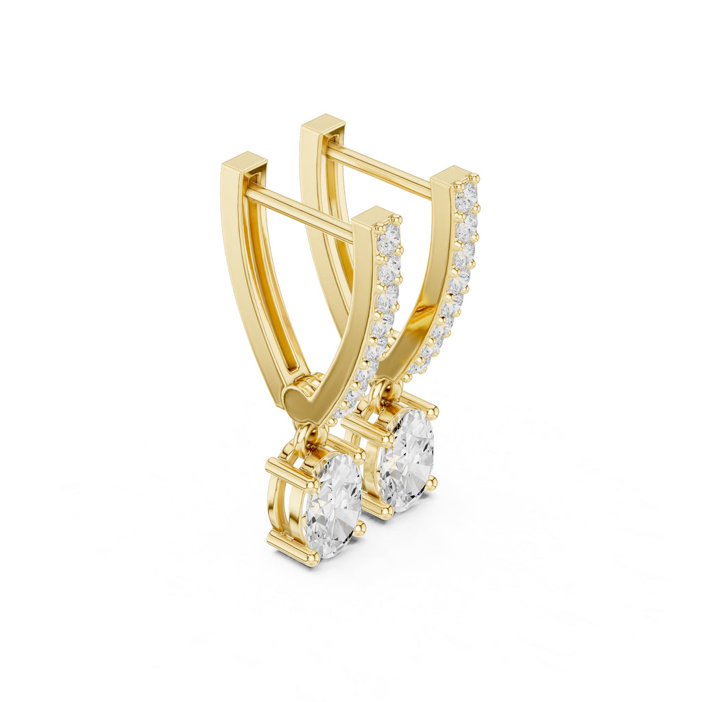 The Chevron Oval Drop Lan Grown Diamond Earrings Yellow Gold