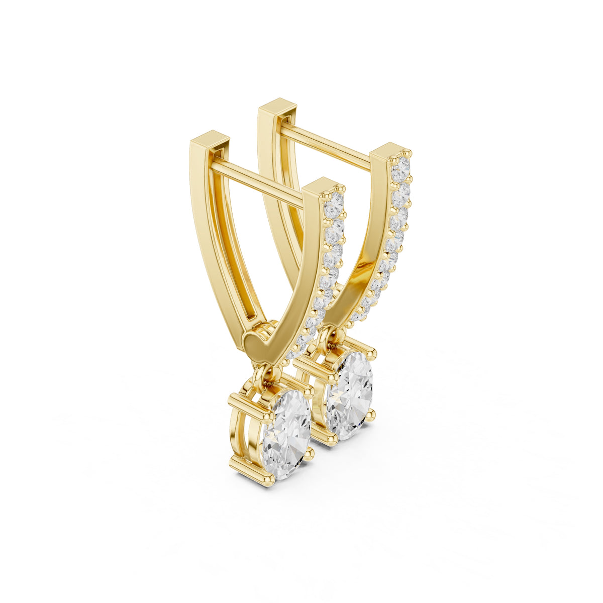 The Chevron Oval Drop Lan Grown Diamond Earrings Yellow Gold