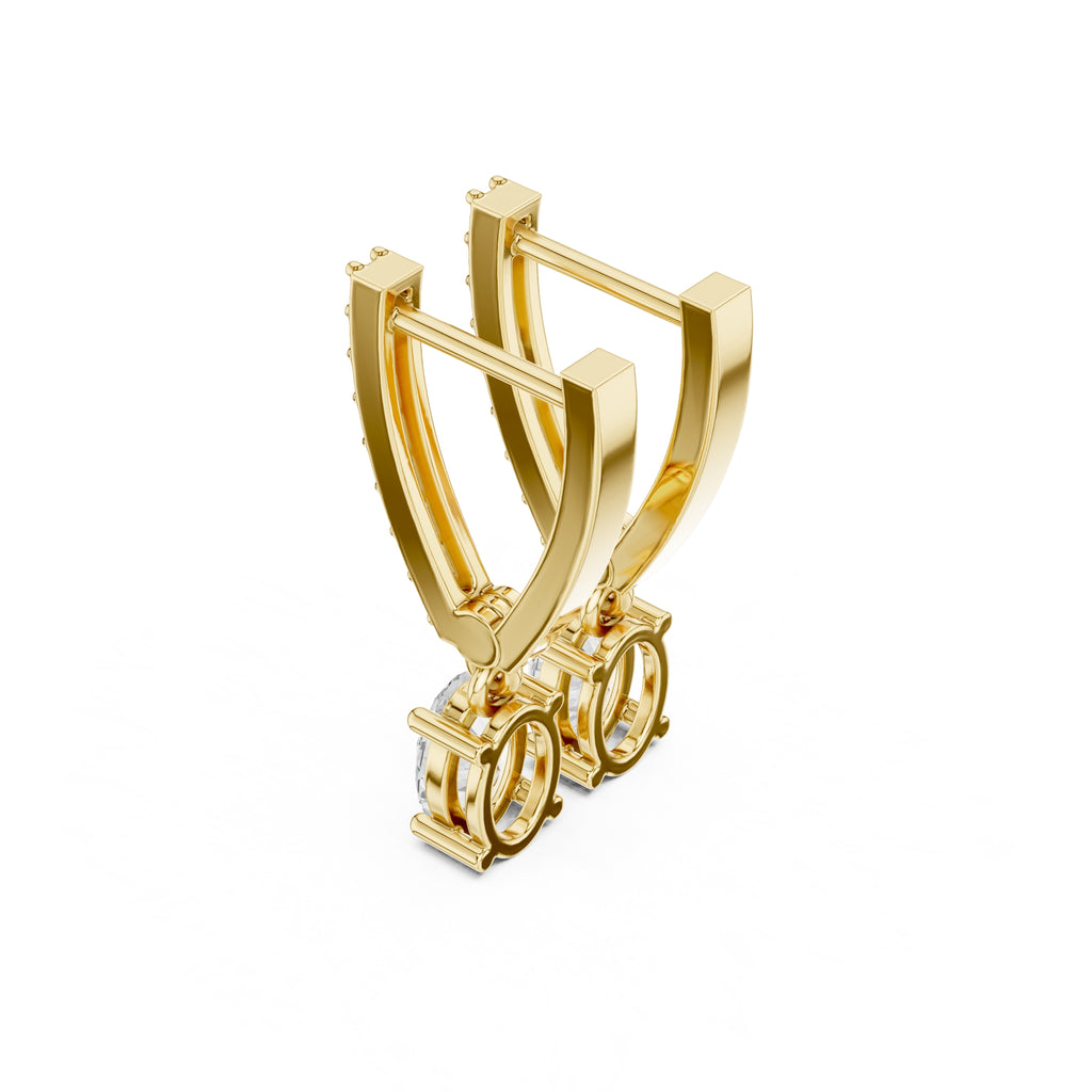The Chevron Oval Drop Lan Grown Diamond Earrings Yellow Gold