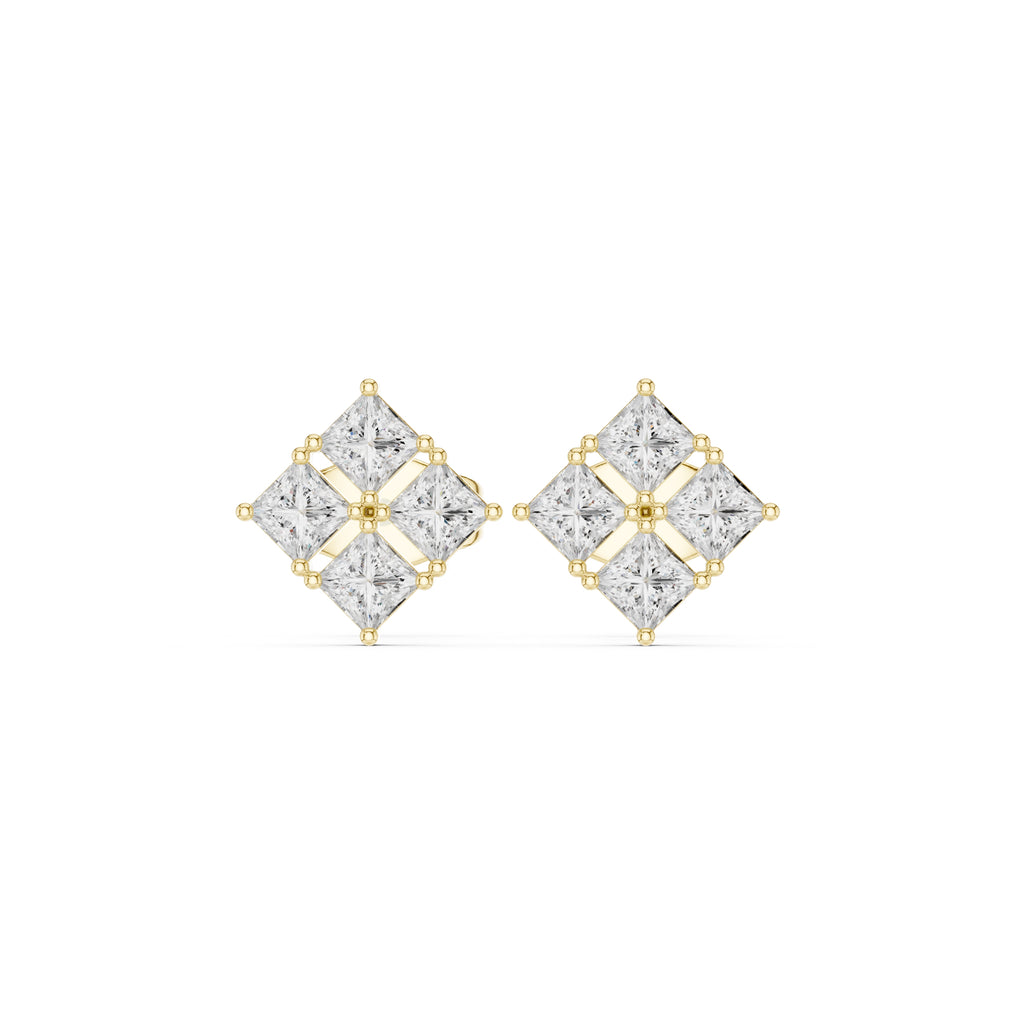 The Quad Illusion Lan Grown Diamond Studs Yellow Gold