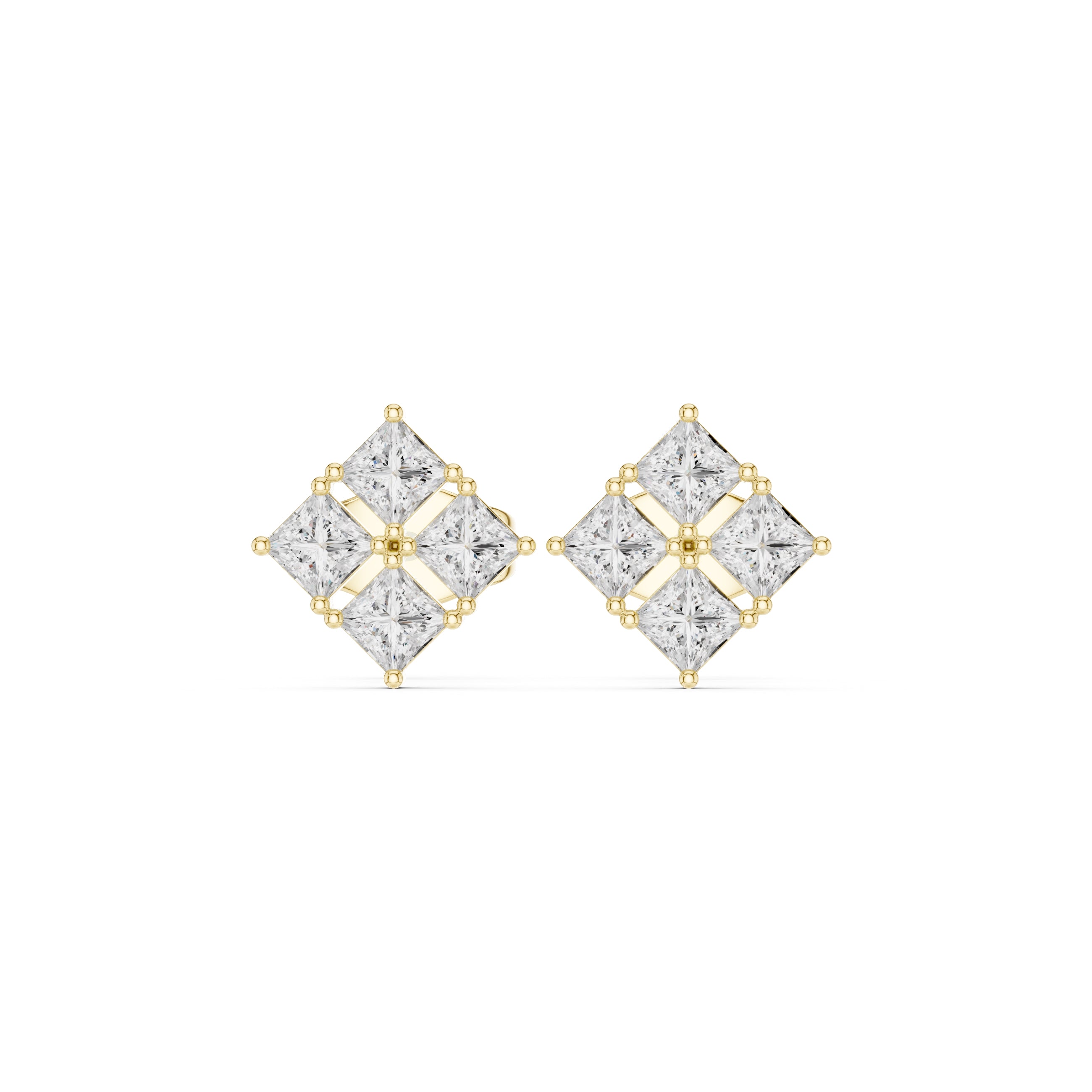 The Quad Illusion Lan Grown Diamond Studs Yellow Gold