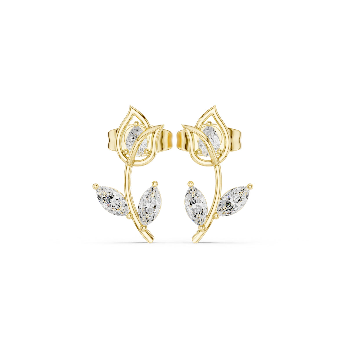 The Tulip Vine Lan Grown Diamond Studs Yellow Gold