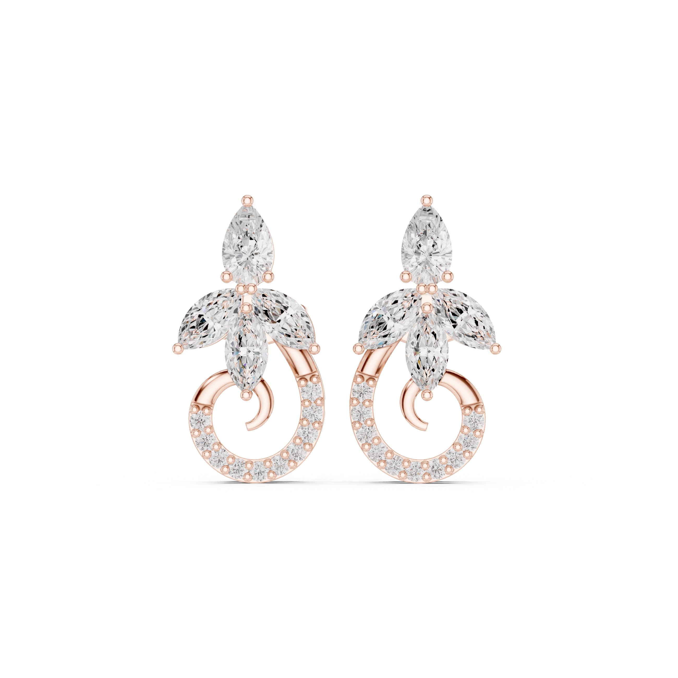The Garland Floral Lan Grown Diamond Studs Rose Gold