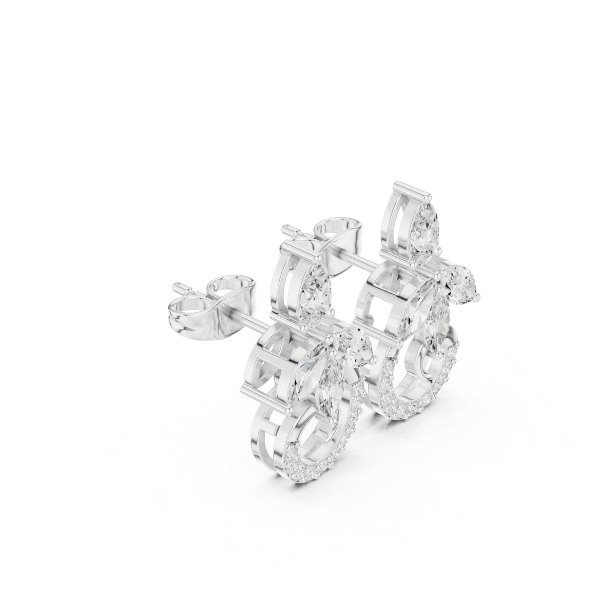 The Garland Floral Lan Grown Diamond Studs White Gold
