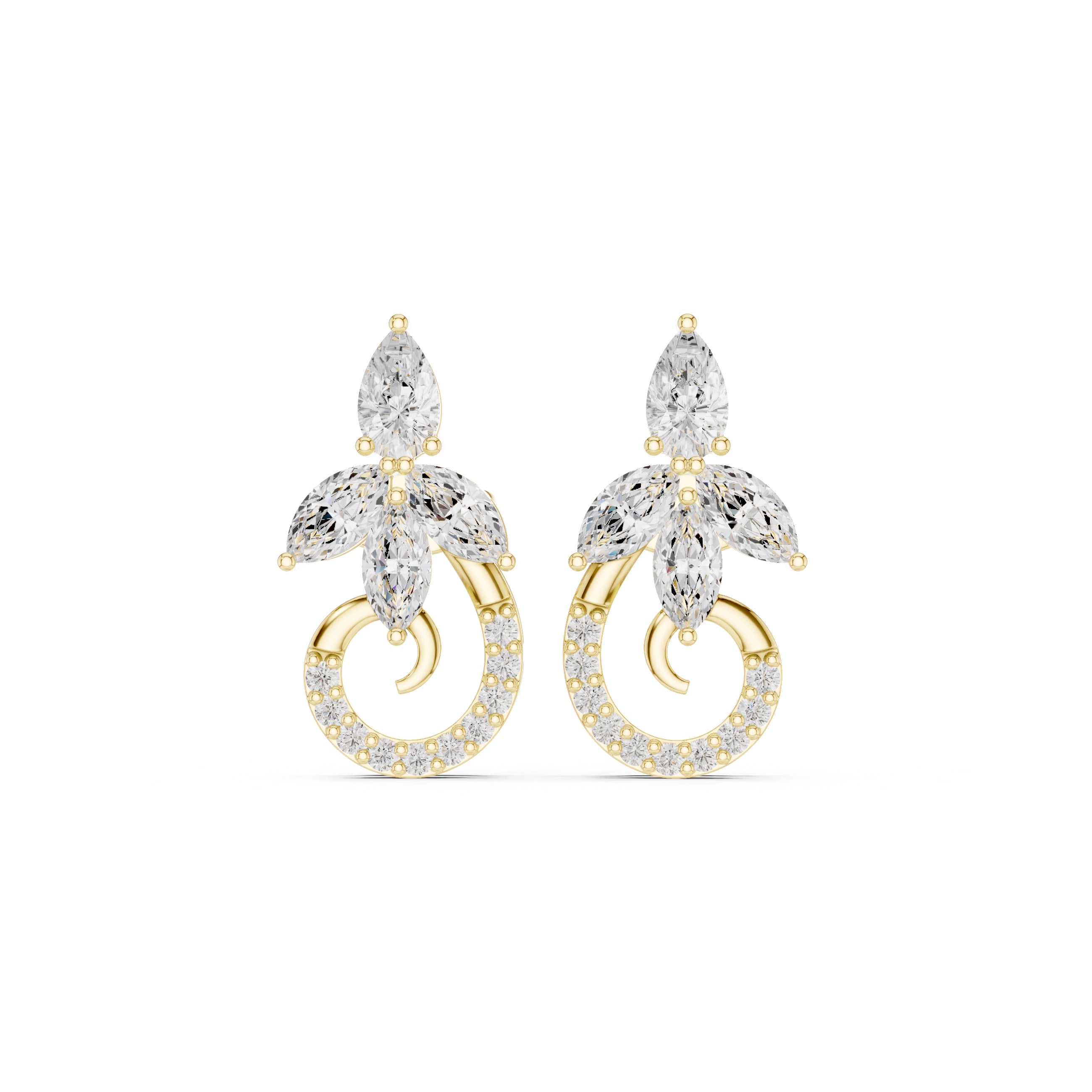 The Garland Floral Lan Grown Diamond Studs Yellow Gold