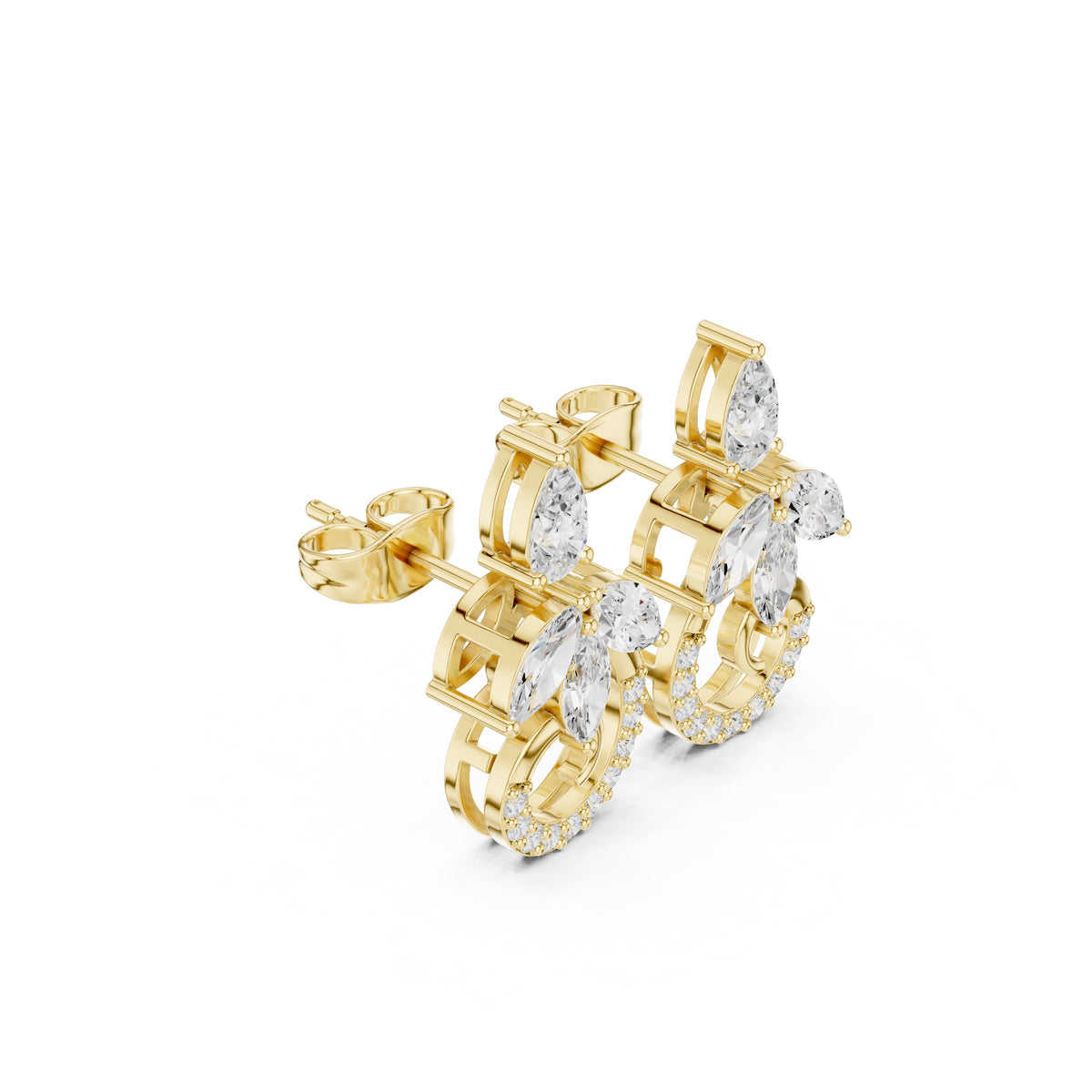 The Garland Floral Lan Grown Diamond Studs Yellow Gold