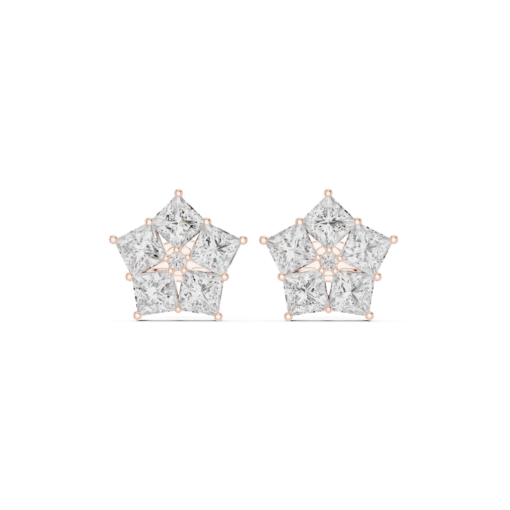 The Stella Princess Cluster Lan Grown Diamond Studs Rose Gold