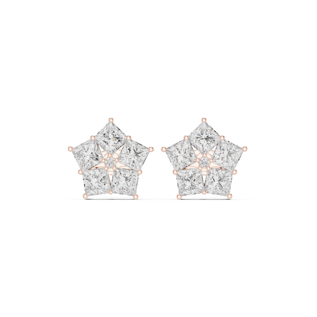 The Stella Princess Cluster Lan Grown Diamond Studs Rose Gold