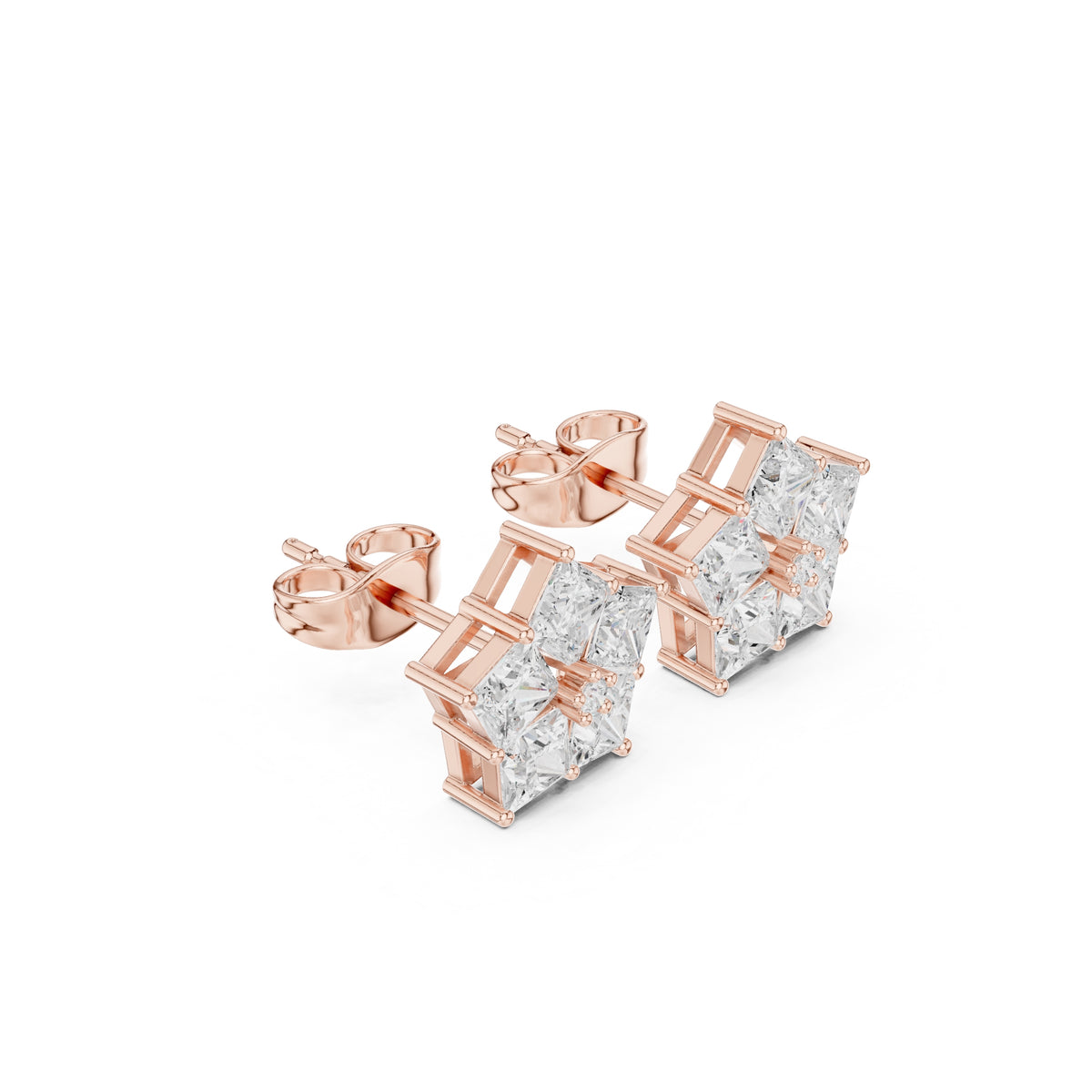 The Stella Princess Cluster Lan Grown Diamond Studs Rose Gold