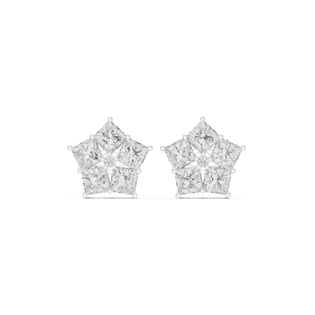 The Stella Princess Cluster Lan Grown Diamond Studs White Gold