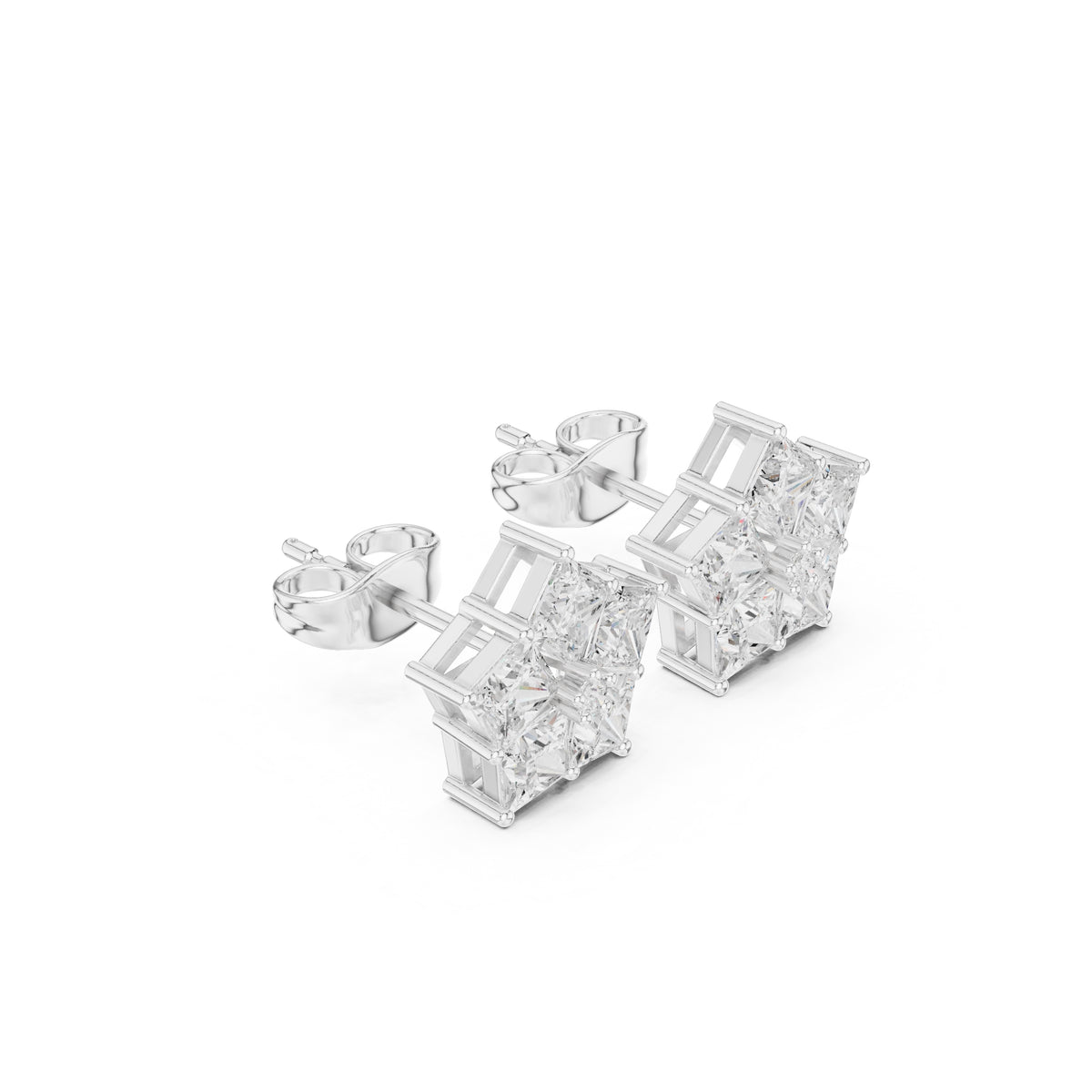 The Stella Princess Cluster Lan Grown Diamond Studs White Gold