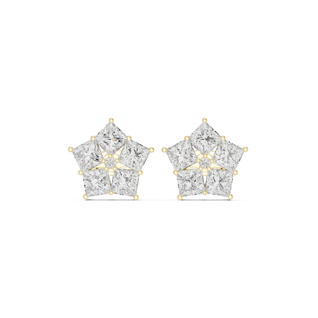 The Stella Princess Cluster Lan Grown Diamond Studs Yellow Gold