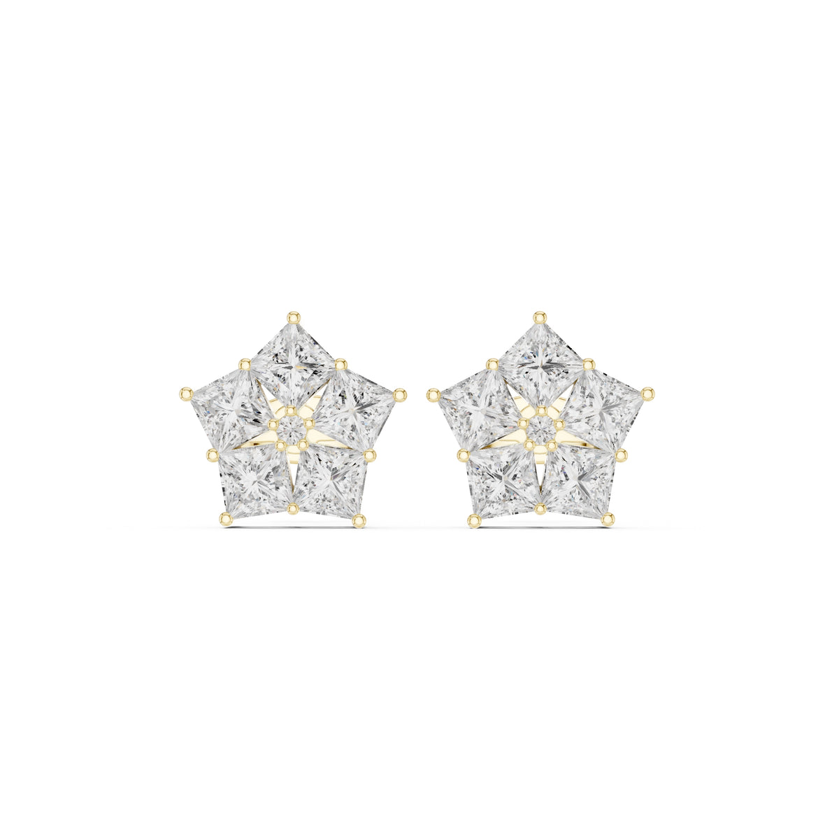 The Stella Princess Cluster Lan Grown Diamond Studs Yellow Gold