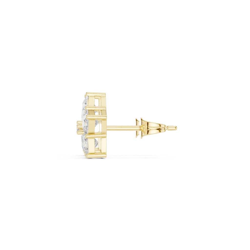The Stella Princess Cluster Lan Grown Diamond Studs Yellow Gold