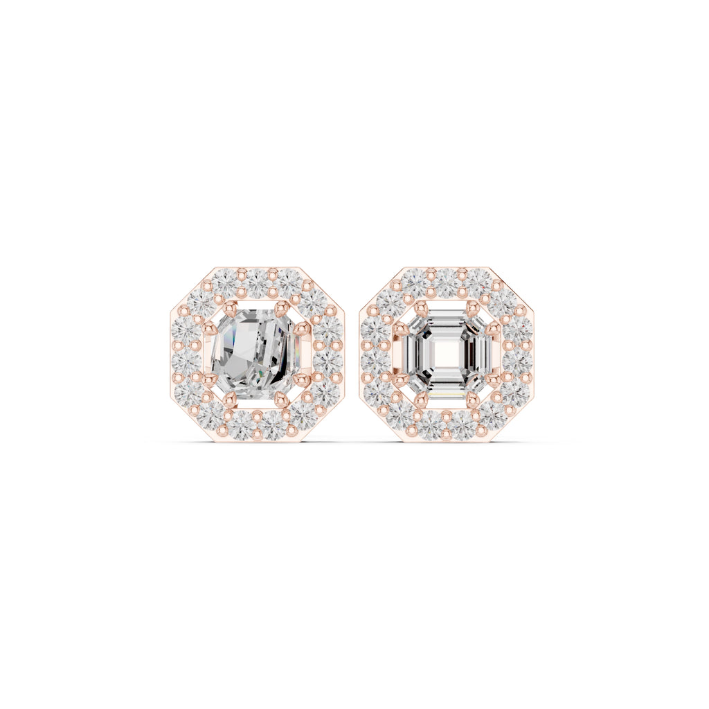 The Deco Octagon Lan Grown Diamond Studs Rose Gold