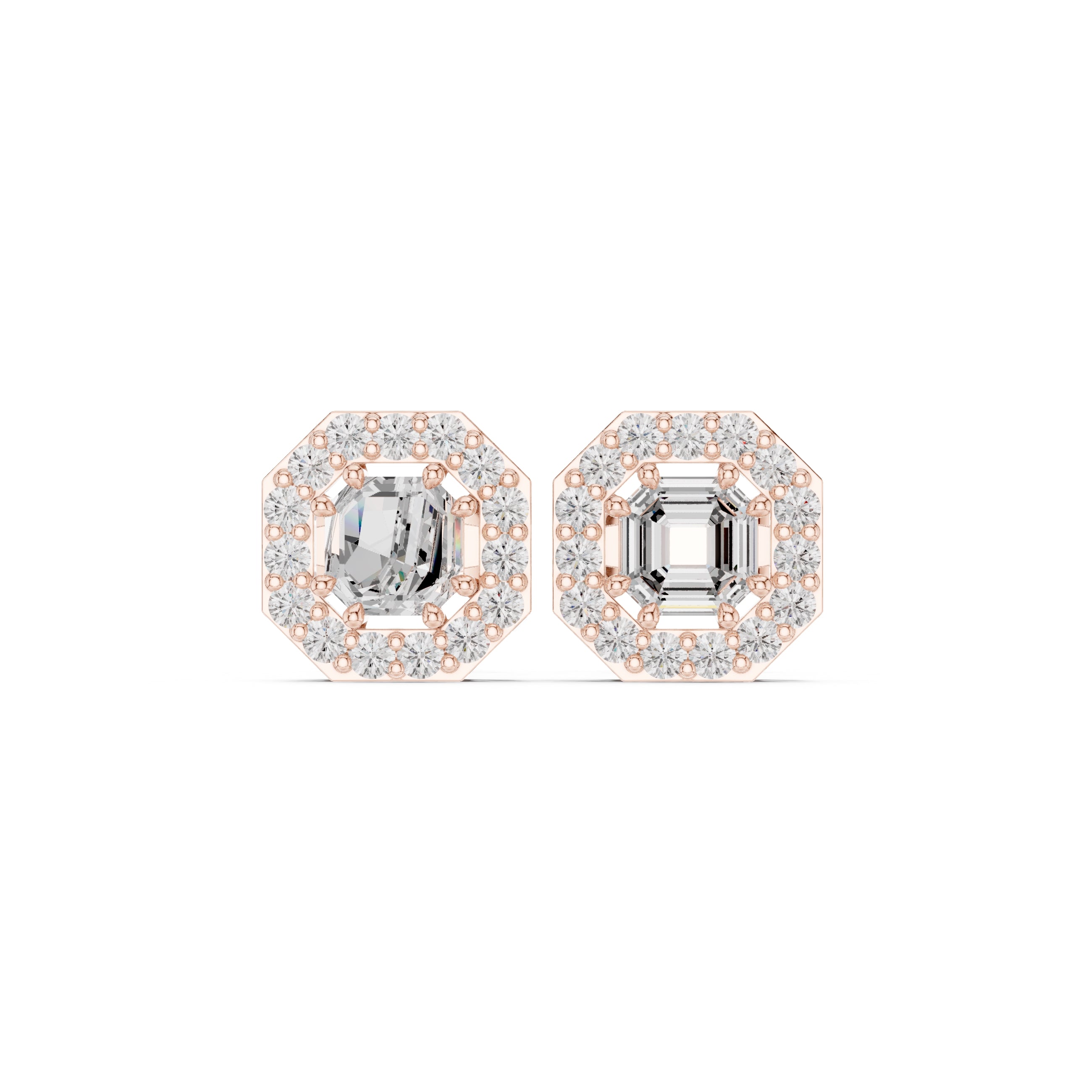 The Deco Octagon Lan Grown Diamond Studs Rose Gold