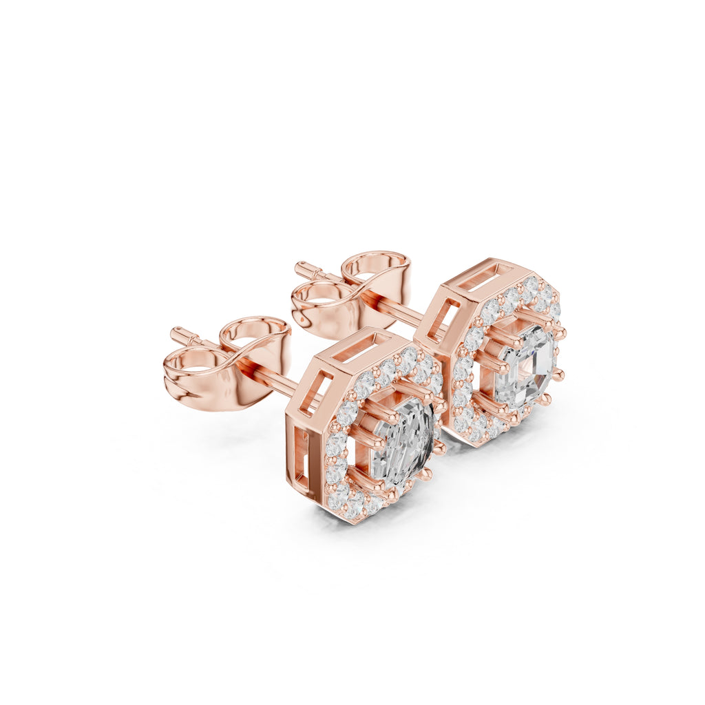 The Deco Octagon Lan Grown Diamond Studs Rose Gold