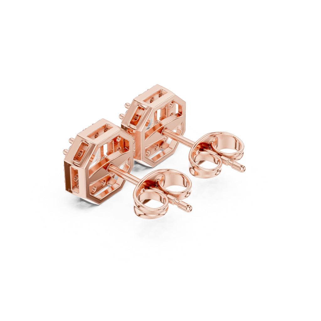 The Deco Octagon Lan Grown Diamond Studs Rose Gold