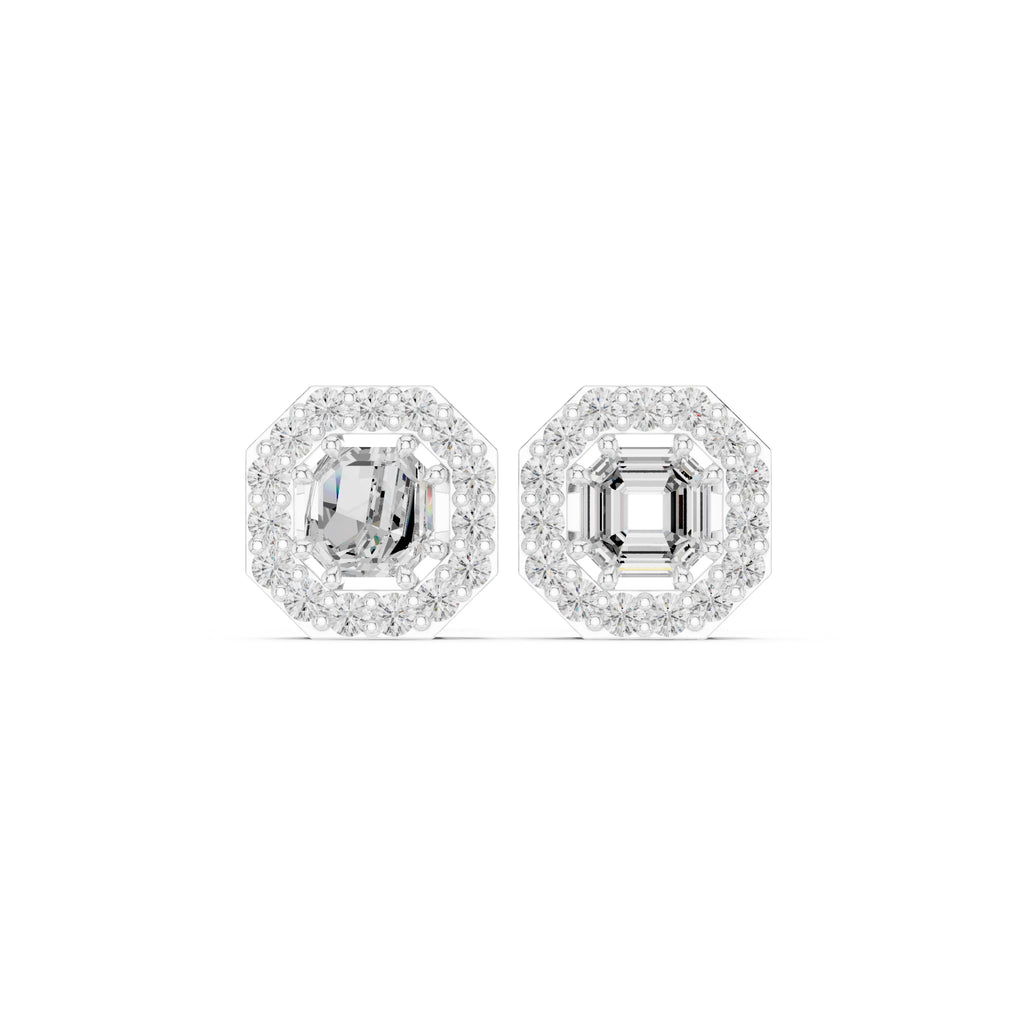 The Deco Octagon Lan Grown Diamond Studs White Gold