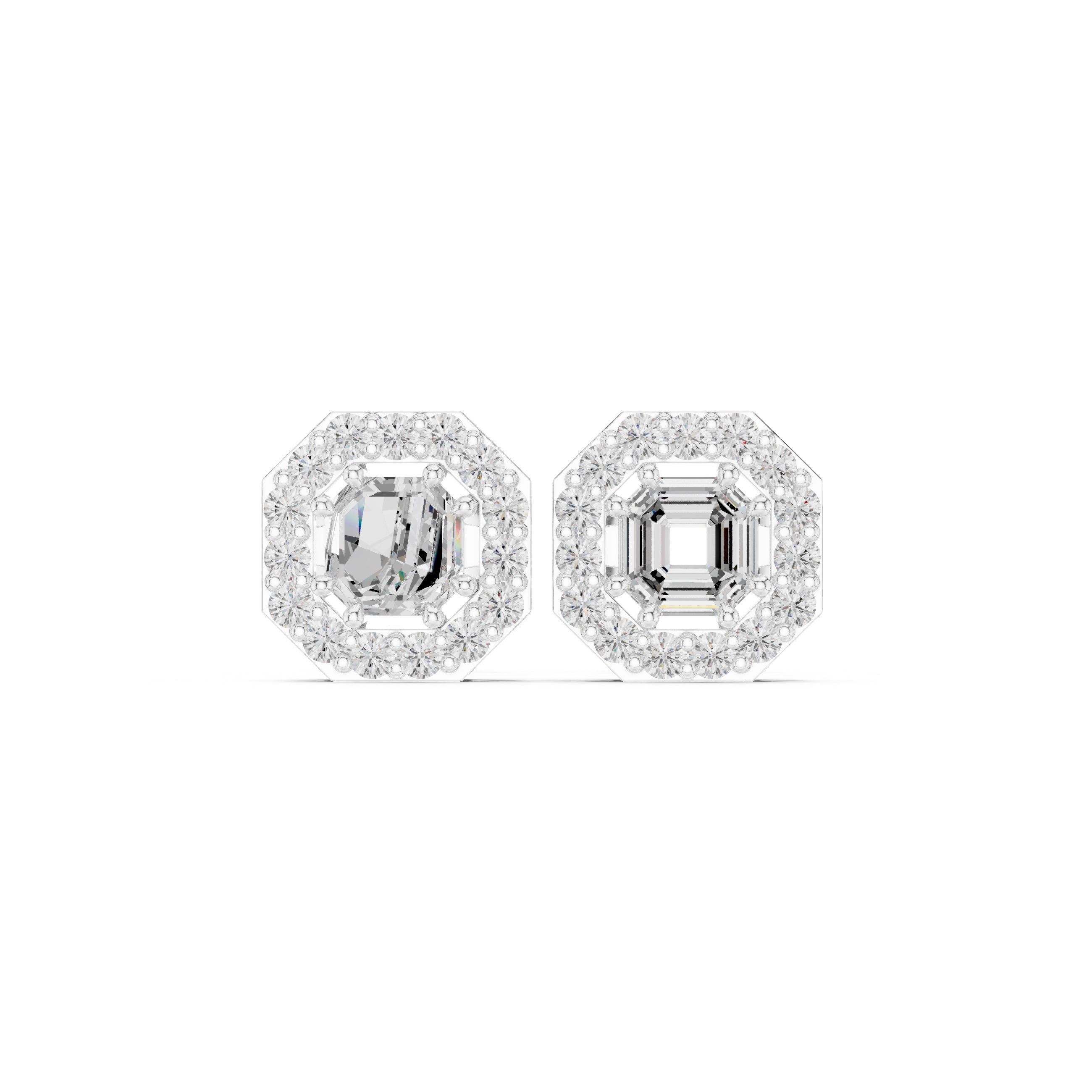 The Deco Octagon Lan Grown Diamond Studs White Gold