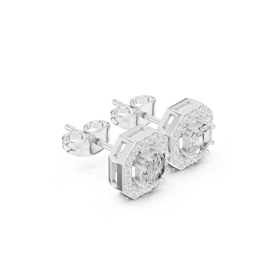 The Deco Octagon Lan Grown Diamond Studs White Gold