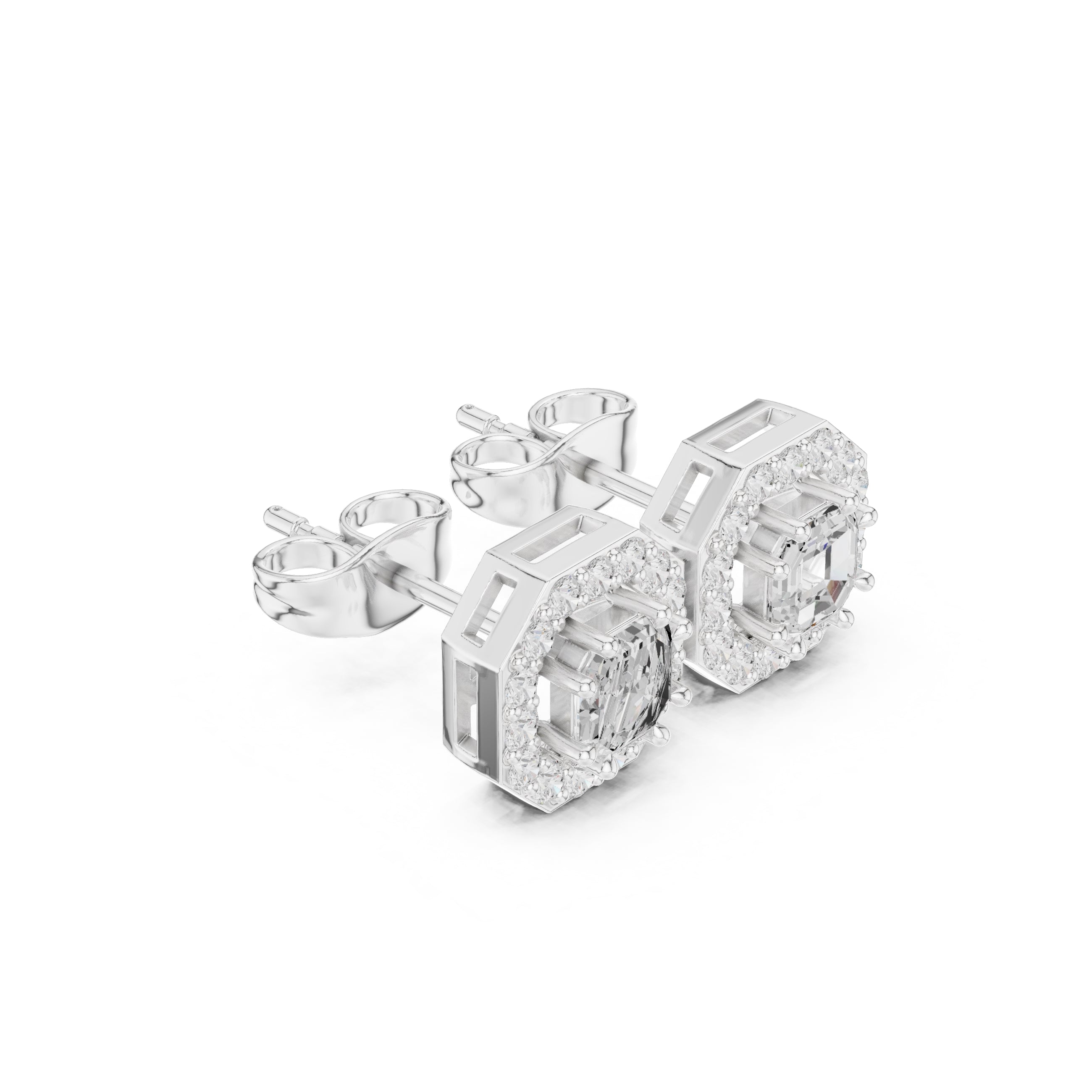 The Deco Octagon Lan Grown Diamond Studs White Gold