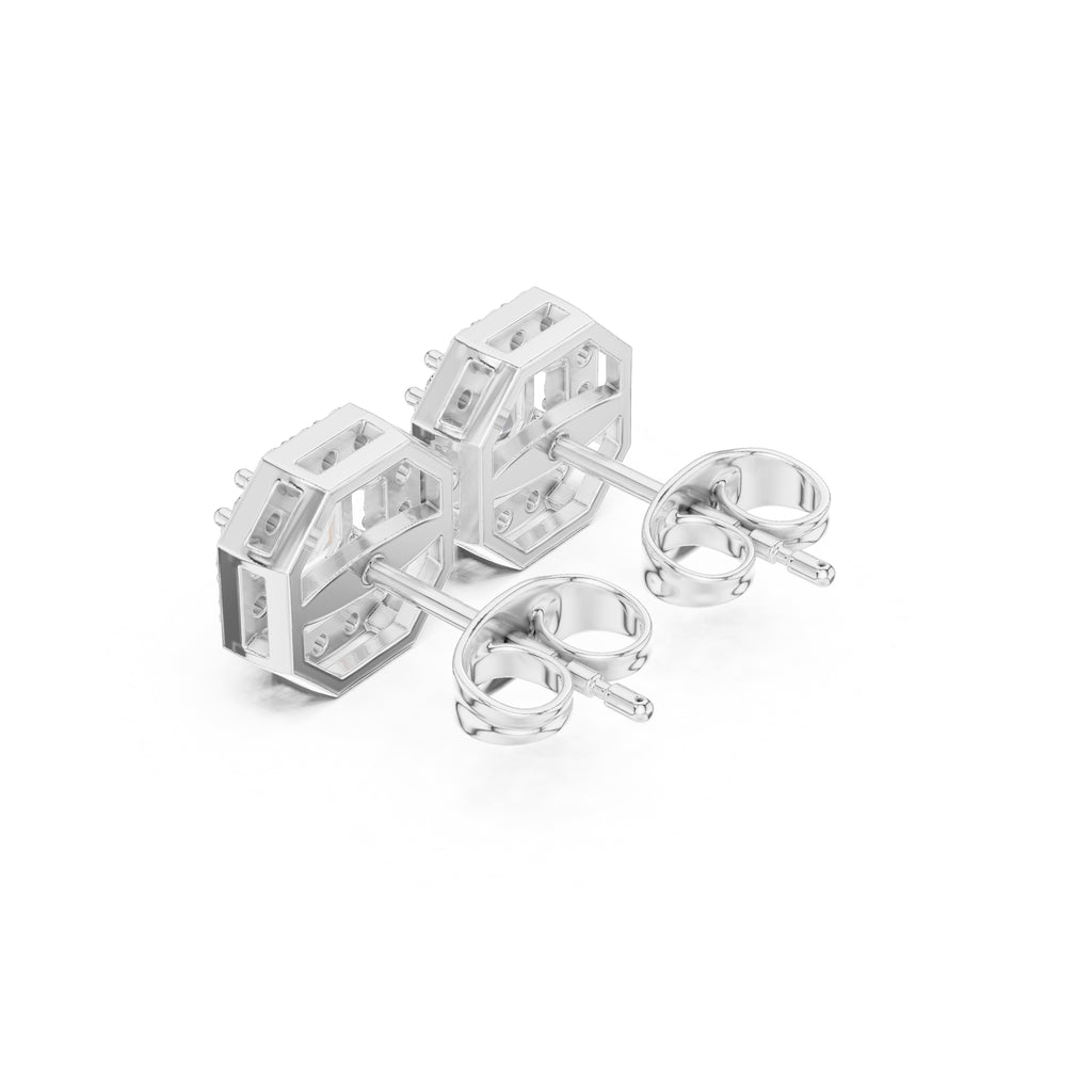 The Deco Octagon Lan Grown Diamond Studs White Gold