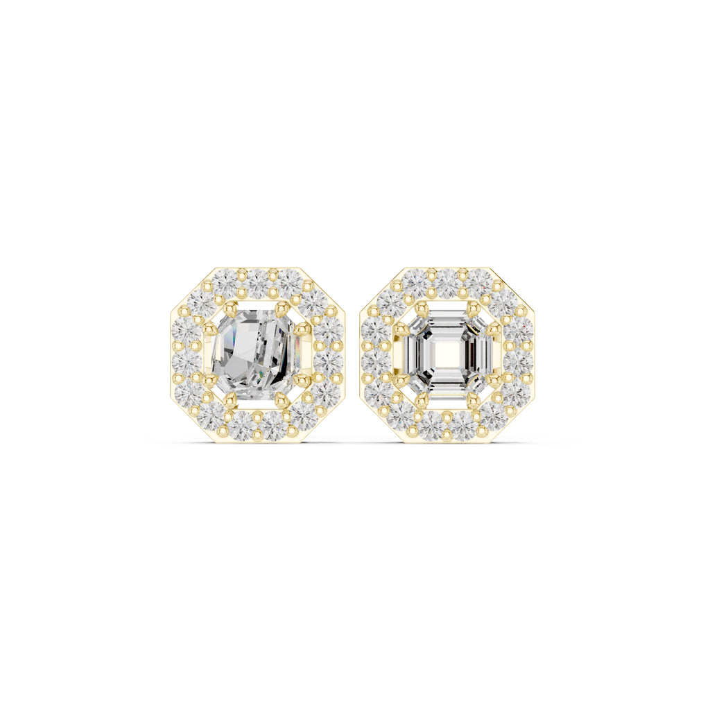 The Deco Octagon Lan Grown Diamond Studs Yellow Gold