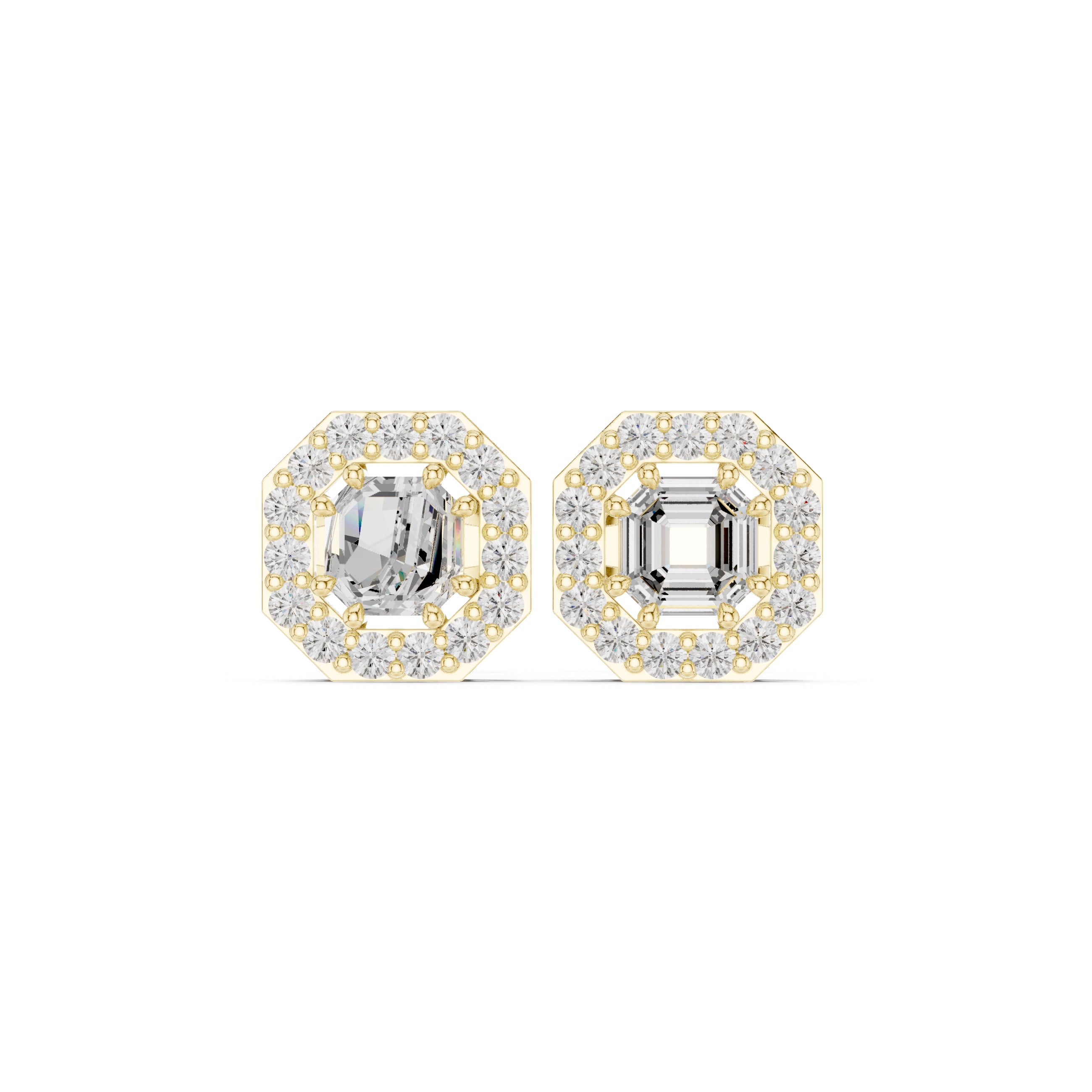The Deco Octagon Lan Grown Diamond Studs Yellow Gold