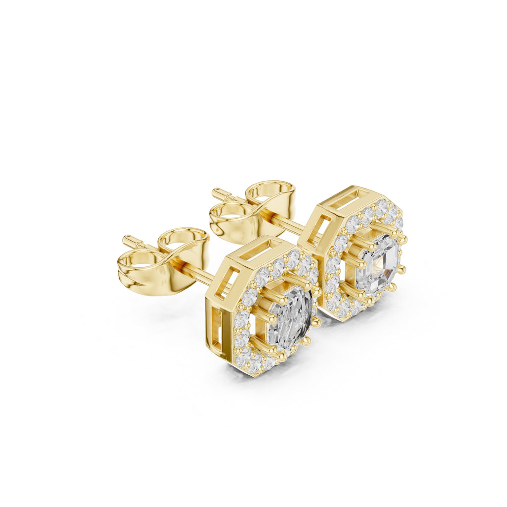 The Deco Octagon Lan Grown Diamond Studs Yellow Gold