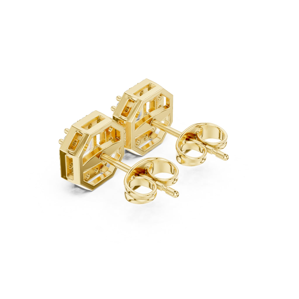 The Deco Octagon Lan Grown Diamond Studs Yellow Gold