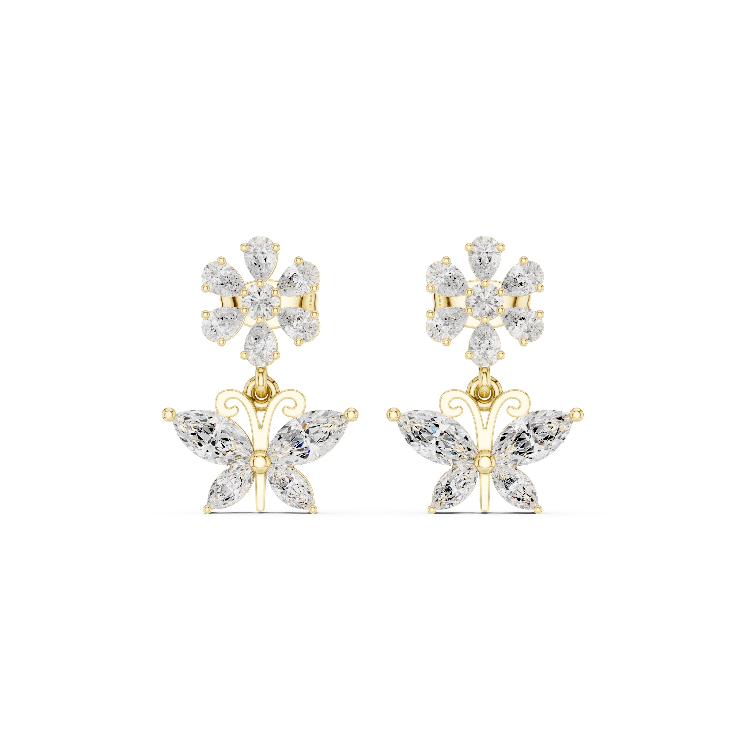 The Monarch Drop Lan Grown Diamond Earrings Yellow Gold