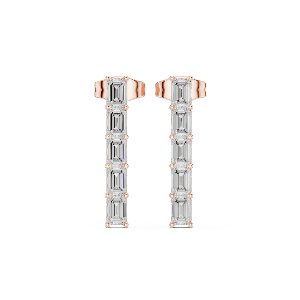 The Emerald-Cut Linear Lan Grown Diamond Studs Rose Gold