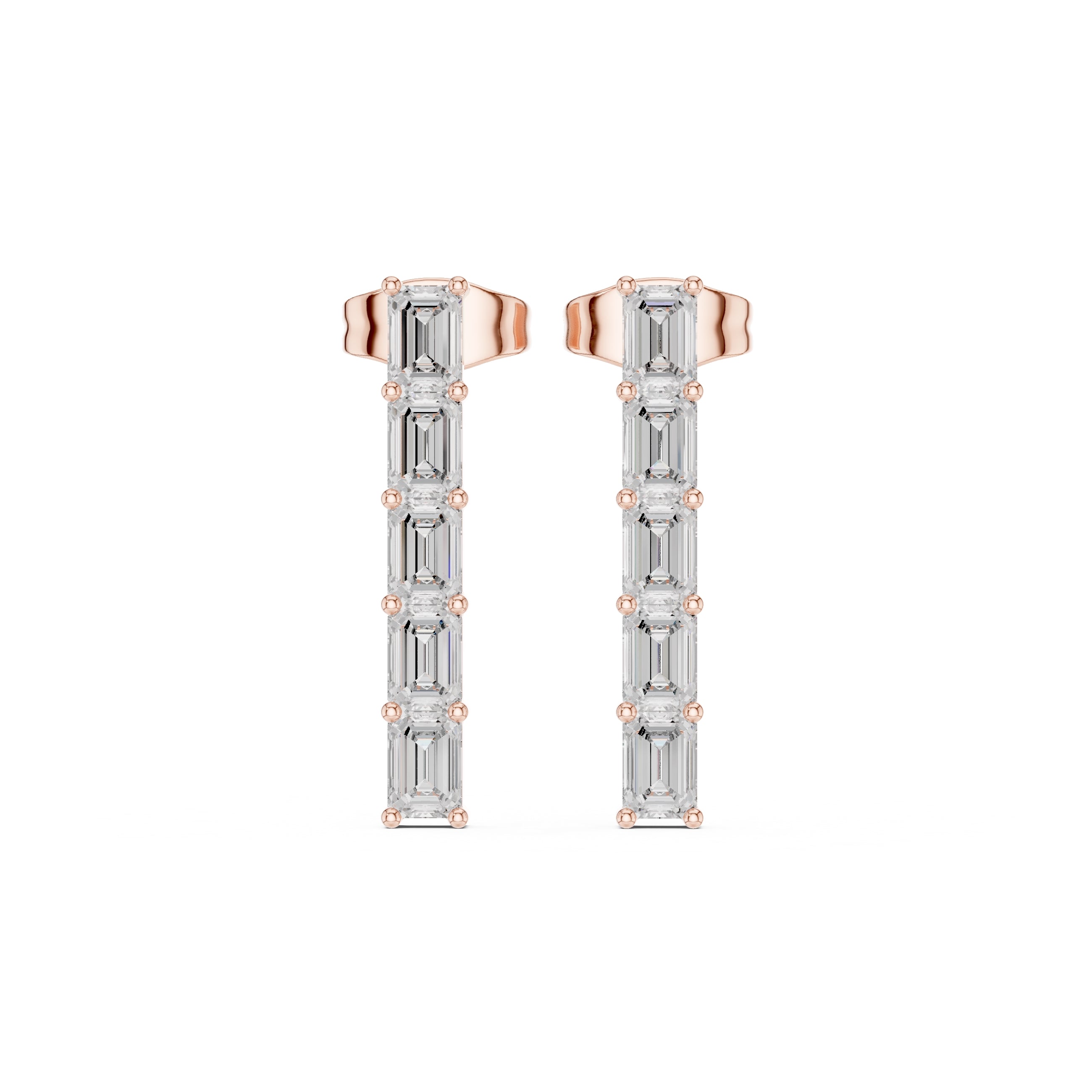 The Emerald-Cut Linear Lan Grown Diamond Studs Rose Gold