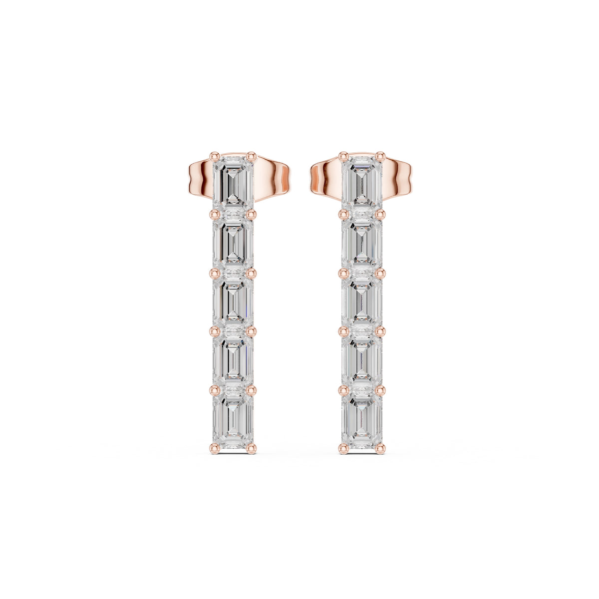 The Emerald-Cut Linear Lab Grown Diamond Studs Rose Gold