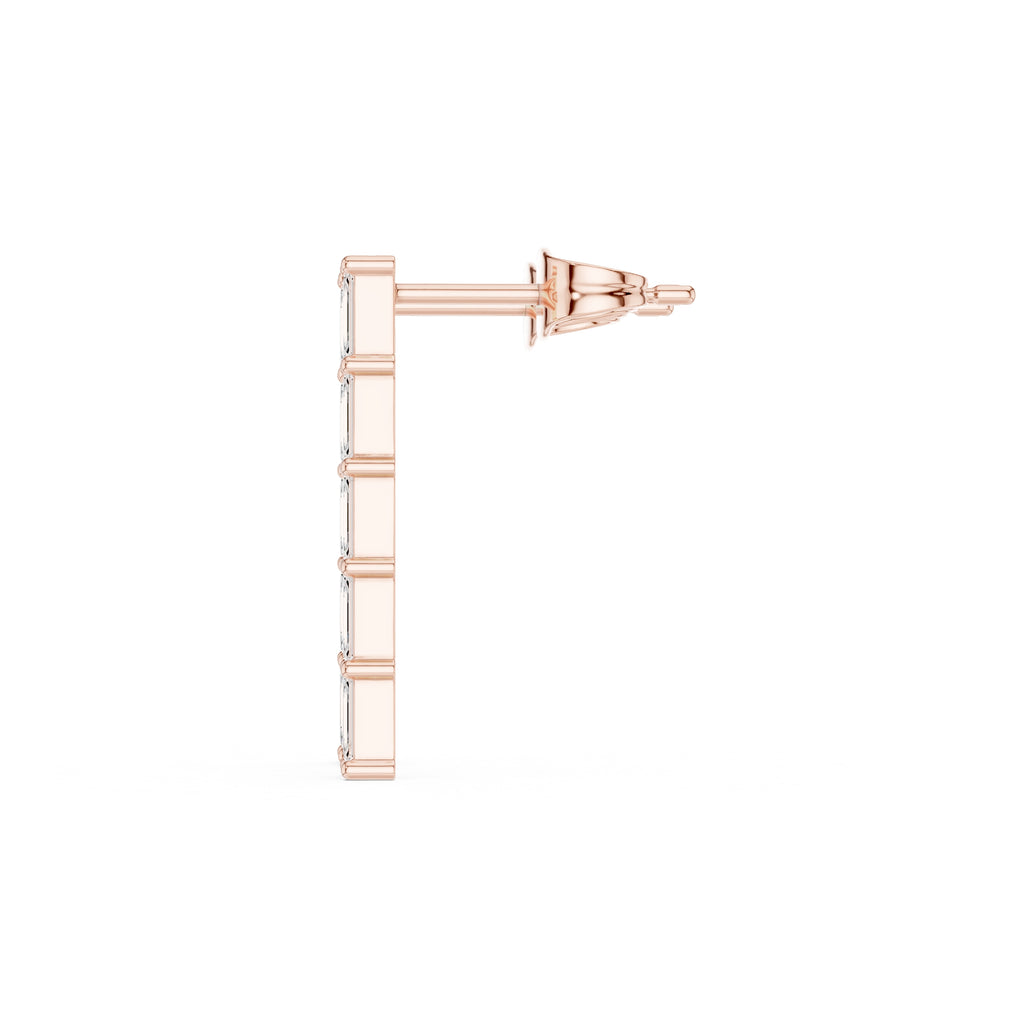 The Emerald-Cut Linear Lan Grown Diamond Studs Rose Gold